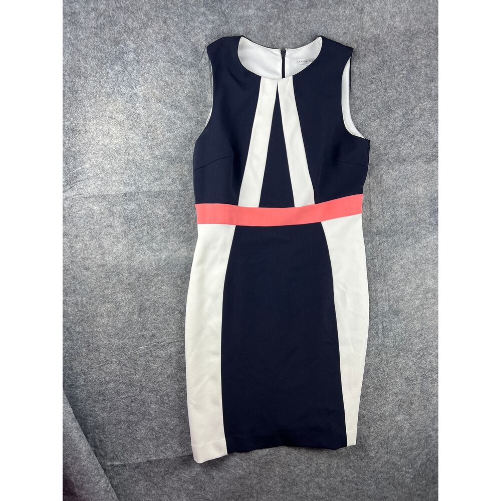 Sandra Darren black white pink color block sheath work office classy dress Sz 6P